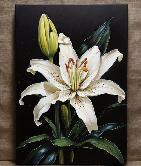 White Lily painting White Lily Painting, Flower Painting Acrylic, Art Book Ideas, Winters Tale, Acrylic Flower Painting, Art Deco Paintings, Lily Painting, Acrylic Flower, White Lily