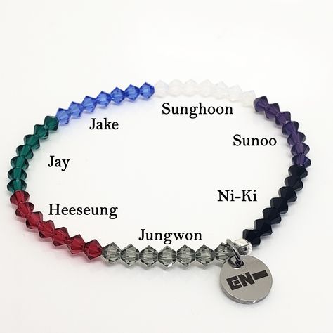 #ENHYPEN mic color fanchant bracelet with Swarovski Crystals and custom logo charm. #ENGENE #Jungwon #Heeseung #Jay #Jake #Sunghoon #Sunoo #Niki Heeseung Bracelet, Sunghoon Bracelet, Jungwon Bracelet, Enhypen Mic, Enhypen Fanchant, Enhypen Jewelry, Enhypen Bracelet, Sunoo Niki, Sunghoon Sunoo