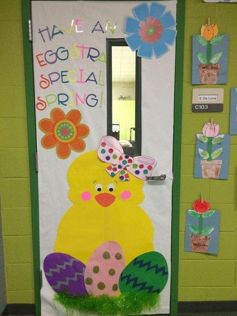 24 Easter and Spring Classroom Door Decorations that brings in a bouquet of happiness in your classroom - Hike n Dip Easter Classroom Door, Easter Classroom Decorations, Spring Classroom Decorations, Classroom Door Ideas, Spring Classroom Door, Easter Bulletin Boards, Recreational Therapy, Easter Classroom, Spring Door Decoration