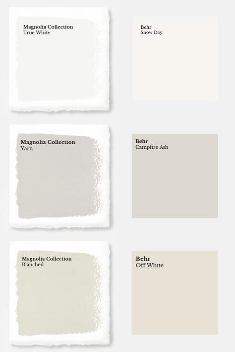 Magnolia Paint Colors Matched to Behr - Joyful Derivatives Magnolia Homes Paint Colors Matched, Magnolia Home Paint Colors, Magnolia Paint Colors, Fixer Upper Paint Colors, Indoor Paint Colors, Decorating Games, Magnolia Homes Paint, Magnolia Paint, Magnolia Colors