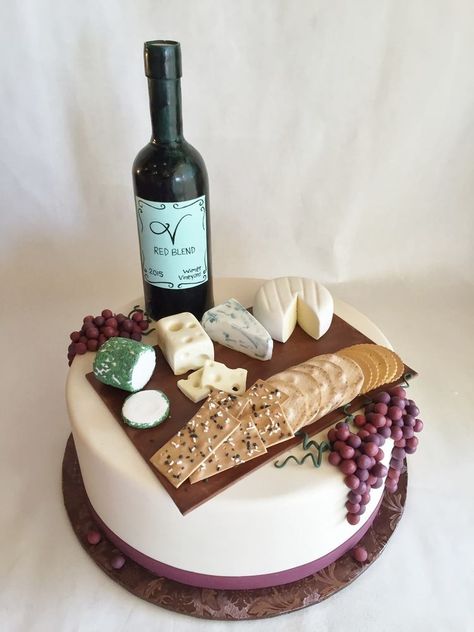 Wine Theme Cakes, Birthday Cake Wine, Wine Bottle Cake, Birthday Cake Fondant, Alcohol Cake, Wine Cake, New Birthday Cake, Bottle Cake, Custom Birthday Cakes