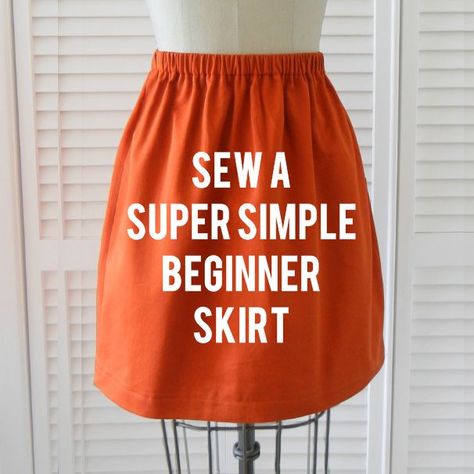 Super Simple Skirt Beginner Skirt, Elastic Waist Skirt Pattern, Syprosjekter For Nybegynnere, Skirt Sewing Tutorial, Diy Sy, Skirt Diy, Sewing Dress, Simple Skirt, How To Make Skirt