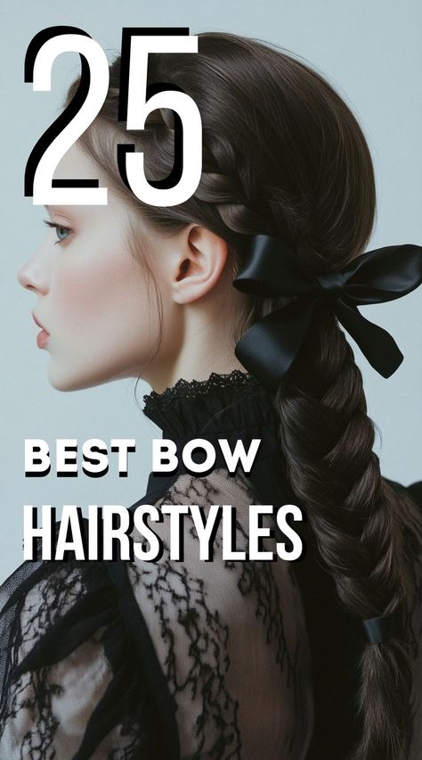 Achieve a sophisticated and romantic look with a Low Bun tied with a Ribbon Bow! This elegant hairstyle is perfect for formal events, adding a soft and graceful touch to your overall look Formal Hairstyles With Bow, Side Bow Hairstyle, Updos With Bows, Black Tie Hairstyles, Hair With Ribbon, Hair Bow Hairstyle, Formal Ponytail, Fancy Updos, Bow Hairstyles