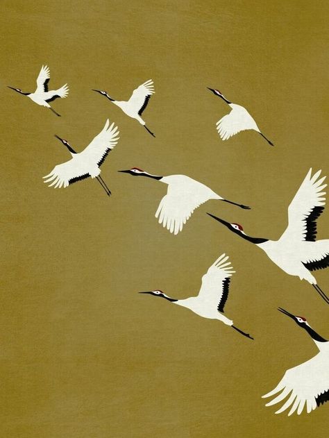 Mustard Wallpaper, Crane Fly, Back Wallpaper, Crane Bird, Boys Wallpaper, Art Et Illustration, Nursery Wallpaper, Sumi E, Birds Flying