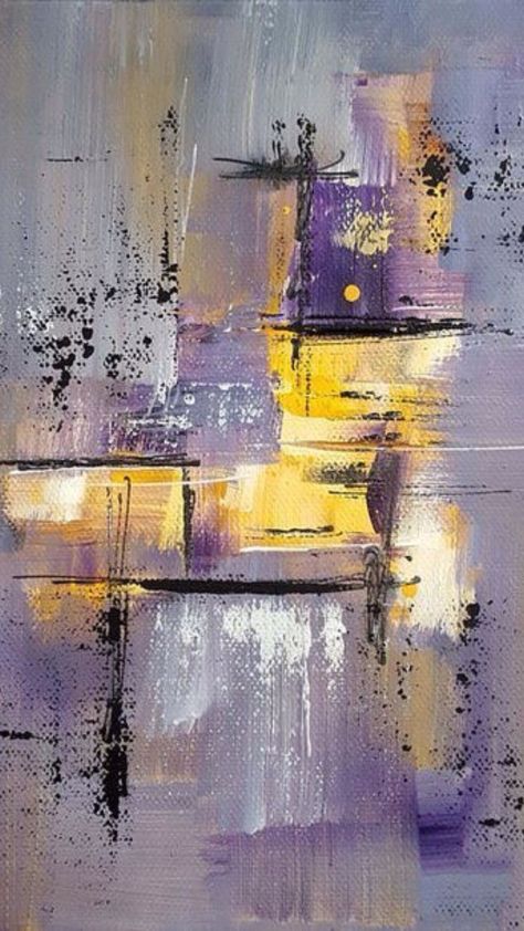 Canvas Painting For Beginners, Canvas For Beginners, Yellow Violet, Abstract City, Modern Oil Painting, Painting For Beginners, City Painting, Soyut Sanat Tabloları, Modern Art Paintings