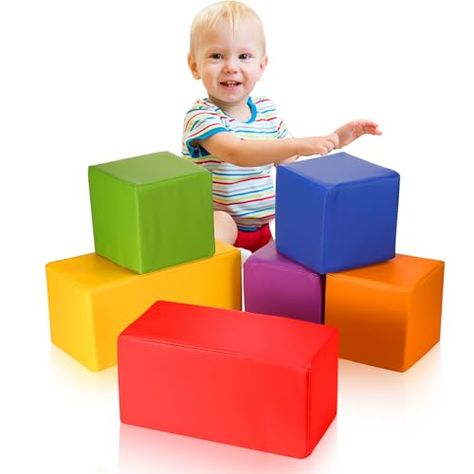 Wettarn 6 Pcs Toddler Foam Building Blocks, 5.5 Inch PU Colorful Soft Foam Cubes Patchwork Foam Construction Building Blocks Soft Stacking Play Blocks for Toddlers Kids Throwing Foam Building Blocks, Blocks For Toddlers, Stacking Blocks, Foam Blocks, Educational Toys, Building Blocks, Helping Kids, Bright Colors, Pu Leather