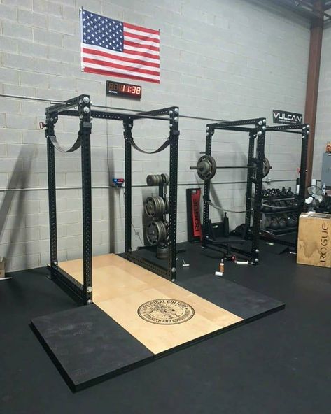 4x8 Custom Deadlift Platform With Rack Extension Lifting - Etsy Canadá Garage Gym Diy, Deadlift Platform, Gym Room Ideas, Transfer Of Energy, Concrete Basement, Gym Plans, Home Gym Storage, Gym Organizer, Basement Garage