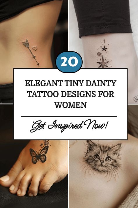 Collection of elegant tiny tattoo designs including an arrow, stars, butterfly, and kitten. Easy Little Tattoo Ideas, Fine Line Ankle Tattoos For Women, Tiny Unique Tattoos, Small Dainty Tattoos With Meaning, Tattoo Ideas Female Fine Line, Minimalist Shoulder Tattoos For Women, Let Go Tattoos For Women, Tiny Chest Tattoo Female, Elegant Tattoos For Women Classy