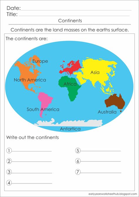 The Seven Continents Worksheet, Continent Worksheets For Kids, Continent Worksheets Free Printable, Continents Of The World, Continents Activities For Kids, Seven Continents, Continents Activities Preschool, General Knowledge For Kids, Continents Activities