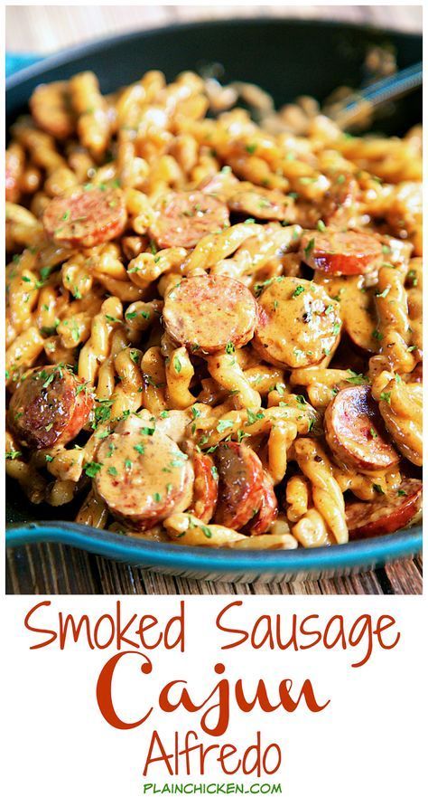 Smoked Sausage Cajun Alfredo, Cajun Alfredo, Pasta Cajun, Chicken Lazone, Smoked Sausage Pasta, Smoked Sausage Recipes, Sausage Dinner, Sausage Pasta Recipes, Kielbasa Recipes