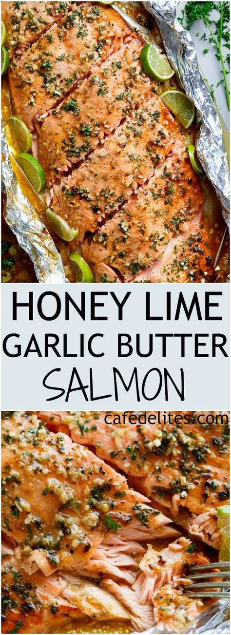 Garlic Butter Salmon, Butter Salmon, Salmon Dishes, Honey Lime, Baked Salmon, Fish Dishes, Garlic Butter, Seafood Dishes, Iftar