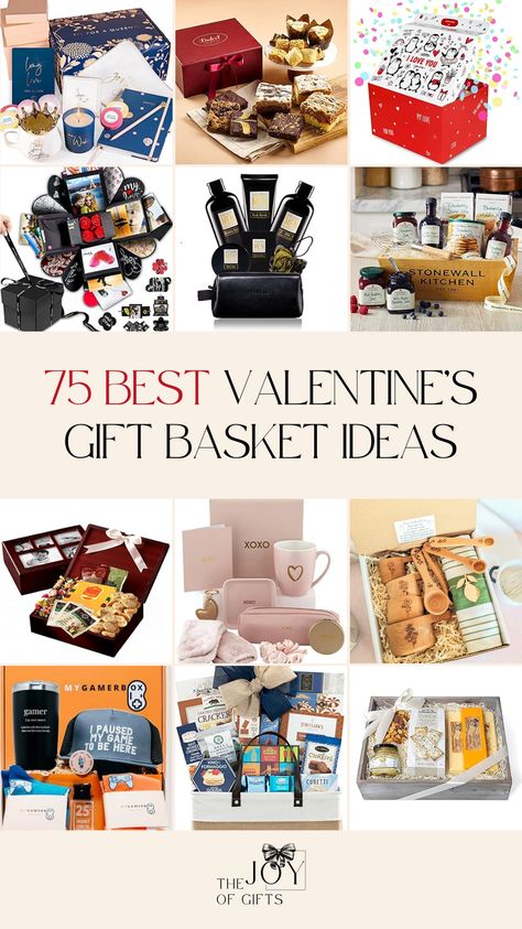 Looking for romantic Valentine's gift basket ideas? Find the perfect Valentine's gift set or see ideas for DIY gift baskets from The Joy of Gifts. You'll see a huge variety of gift baskets you can buy, plus creative Valentine's basket filler ideas and beautiful Valentine's basket container ideas to surprise your loved ones. Valentines Day Gifts To Sell, Diy Valentine Baskets, Valentines Basket Ideas, Valentines Baskets For Him, Basket Filler Ideas, Valentine Gift Basket, Valentines Gift Basket, Cheap Valentines Gifts, Love Basket