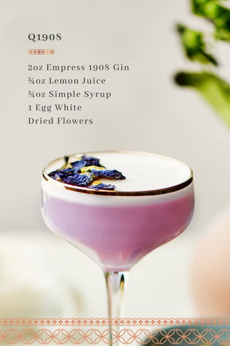 Empress Gin Cocktail Egg White, Gin Cocktail With Egg White, Empress Gin Sour, Gin Egg White Cocktail, Empress Gin Martini, Egg White Cocktail Recipes, Martini Recipes Gin, Empress 1908 Gin Cocktails, Egg Cocktails