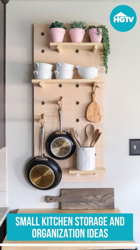 Make the most of your small kitchen with these strategic, space-saving organization tips. Scrap Wood Diy, Using Scrap Wood, Pegboard Storage, Diy Towels, Small Kitchen Storage, Diy Wand, Blue Lights, Tools Storage, Organizing Hacks