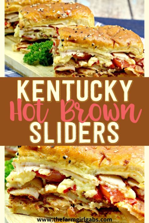 Hot Brown Sliders, Kentucky Hot Brown Sliders, Kentucky Hot Brown Sandwich, Kentucky Hot Brown, Brown Hotel, Croissant Sandwich, Appetizer Sandwiches, Hot Brown, Hawaiian Sweet Rolls