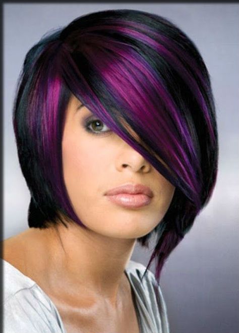 Purple And Black Hair, Black Hair Short, Hair Color Ideas For Brunettes Short, Edgy Hair Color, Short Hair Highlights, Short Hair Wigs, Hair Color Purple, Short Straight Hair, Edgy Hair