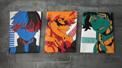 My Hero Academia Painting, Famous Trio, Todoroki Bakugou, Anime Canvas Painting, Academia Art, Valentine Baskets, Anime Canvas, Boku No Hero, My Hero