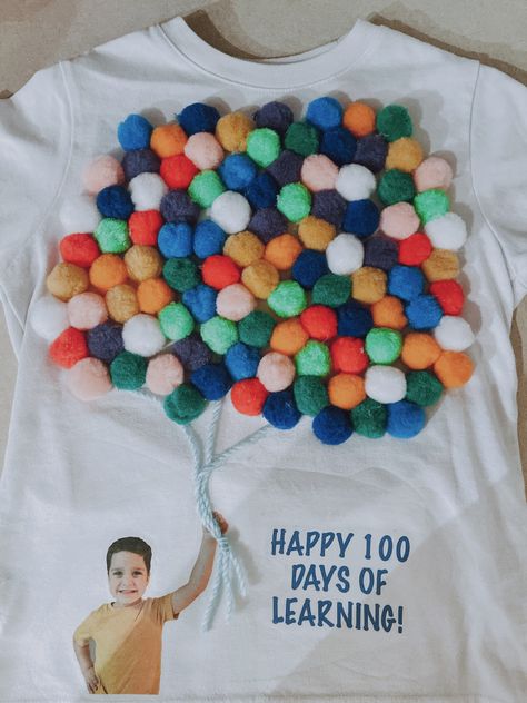 100 Days In School Ideas, 100 Days Of School Shirt Pom Poms, 100th Day Of School Shirt Ideas, Diy 100th Day Of School Shirts, 100th Day Of School Shirts Boy Diy, 100 Days Of School Dress Up, 100 Days At School, 100th Day Of School Shirts, 100 Day Of School Shirt