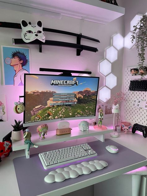 Setup Pc, Aesthetic Gaming, Games Room Inspiration, Gaming Desk Setup, Gamer Setup, Cool Dorm Rooms, Gamer Room Decor, Pc Gaming Setup, Video Game Room Design