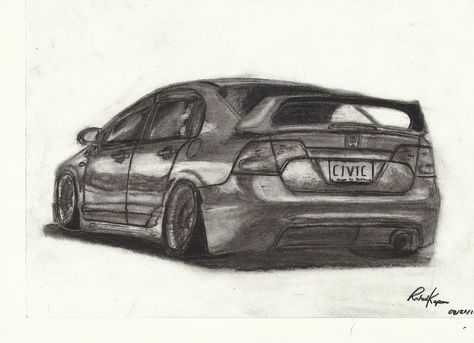 Honda civic sketch (Not my drawing) Civic Tattoo, Honda Civic Type R Drawing, Honda Drawing, Honda Civic Drawing, Honda Civic Hatchback Drawing, Honda Nsx Drawing, Civic Ef, Motos Honda, Civic Lx