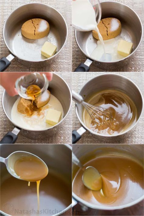 Homemade caramel sauce is so simple, you'll never want store-bought caramel sauce again! Easy 1-step, 5-ingredient salted caramel sauce recipe. | natashaskitchen.com Homemade Caramel Sauce With Milk, Evaporated Milk Caramel Sauce, Caramel Sauce With Milk, Diy Caramel Sauce, Salted Caramel Recipe, Easy Caramel Sauce, Salted Caramel Sauce Recipe, Diy Caramel, Salted Caramel Recipes