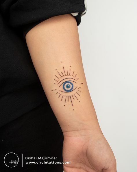 Evil Eye Neck Tattoos Women, Evil Eye Knee Tattoo, Evil Eye Tattoo Back Of Arm, Evil Eye Tattoo With Color, Pink Evil Eye Tattoo, Evil Eye Neck Tattoo, Unique Evil Eye Tattoo, Greek Eye Tattoo, Evil Eye Shoulder Tattoo