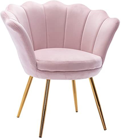 Amazon.com: Comfy Desk Chair no Wheels, Velvet Upholstered Accent Chair, Vanity Chair for Living Room with Golden Legs, Bedroom, Dining Room, Light Pink: Kitchen & Dining Pink Desk Chair, Dresser In Living Room, Desk Chair Comfy, Pink Vanity, Accent Chair Bedroom, Small Accent Chairs, Chair For Living Room, Pink Living Room, Velvet Accent Chair