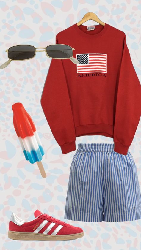 Fourth of July outfit idea #fourthofjulyfit #fourthofjuly #summer #patriotic #redwhiteandblue #adidas #summeroutfit Statement Outfit, Patriotic Outfit, American Pride, Blue Outfit, Bold Fashion, Edgy Outfits, Cute Fits, Fourth Of July, Clothing Brand