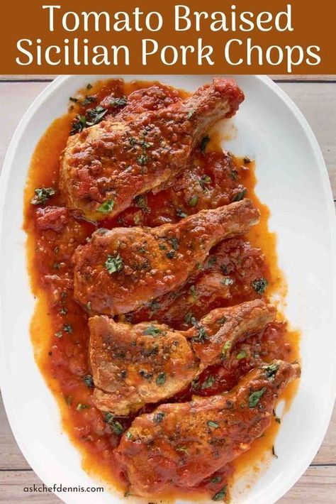 Sicilian Pork Chops, Pork Chop Tomato Recipe, Tomato Pork Chops, Italian Pork Chops, Braised Pork Chops, Thick Cut Pork Chops, Pork Chop Recipes Baked, Smothered Pork Chops, Chop Recipes