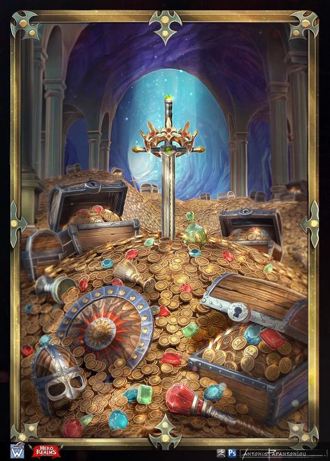 ArtStation - Treasure Deck，Antonis Papantoniou Egyptian Kings And Queens, Treasure Room, Magic Steampunk, Cave Of Wonders, Pirate Boats, Treasure Chests, Treasure Gift, Fantasy Items, Pirate Art