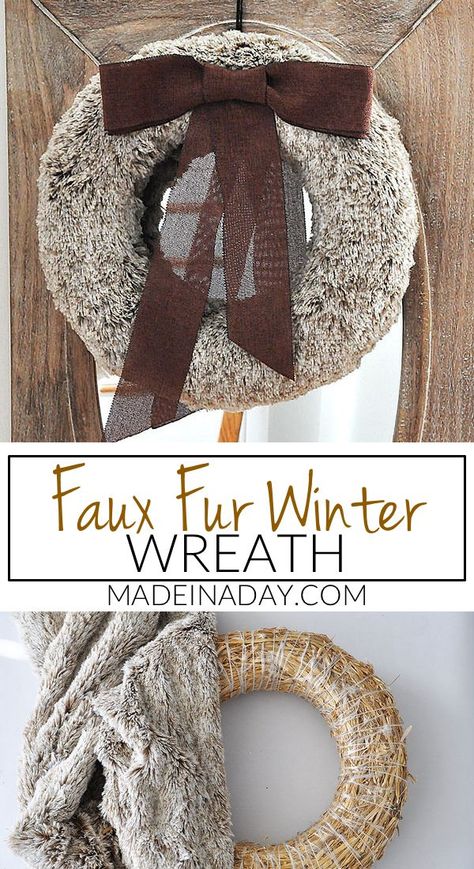 Rich Brown Faux Fur Wreath, scarf wreath, winter wreath, brown fur wreath, farmhouse fur wreath, #Fur #fauxfur #wreath Faux Fur Wreath, Scarf Wreath, Fur Wreath, Room Decor Crafts, Home Decor Diy Crafts, Straw Wreath, Wreath Winter, Diy Snowman, Advent Wreath