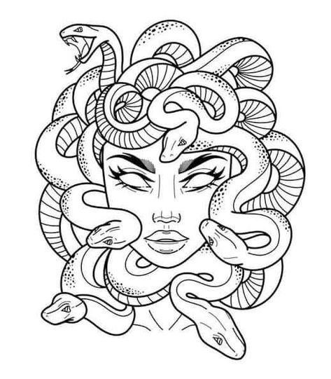 Easy Madusa Drawings, Medusa With Locs, Medusa Chest Tattoo Female, Madussa Tattoo Design Small Simple, Medusa Sketches, American Traditional Medusa, Medusa Tattoo Outline, Medusa Outline, Tattoo Templates Stencil