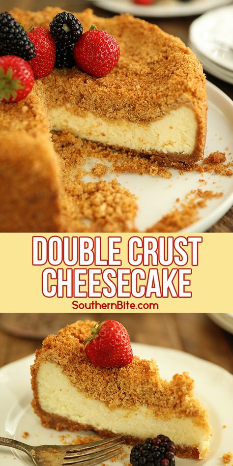 Double Crust Cheesecake Recipe, Thick Crust Cheesecake, Double Crusted Cheesecake, 10 Inch Cheesecake Recipe, Double Crust Cheesecake, Cake For Party, Cheesecake Cakes, Layer Cheesecake, Cheesecake Desserts Recipes