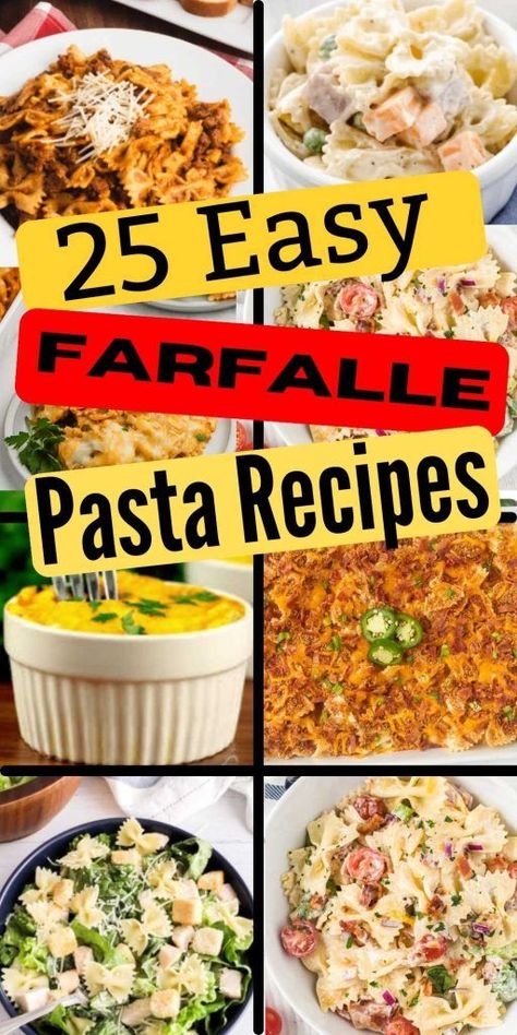 You can't go wrong with any of these tasty farfalle pasta recipes including traditional pasta dishes and unique meals. Try these delicious, quick and simple 25 farfalle recipes with chicken, ground beef and vegetarian options. #eatingonadime #farfallepastarecipes #pastarecipes Baked Farfalle Pasta Recipes, Farfalline Pasta Recipes, Farfalle Pasta Recipes, Meat Pasta Recipes, Unique Meals, Farfalle Recipes, Pasta Casserole Recipes, Quick Pasta Dishes, Traditional Pasta