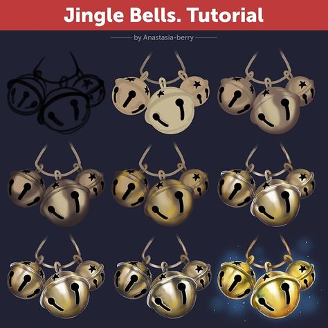 Jingle Bells. Tutorial | Patreon Bell Drawing Reference, Jingle Bell Drawing, Bell Drawing, Magic Tutorial, Pro Create, Props Concept, Sketches Art, Drawing Body Poses, Sketches Tutorial