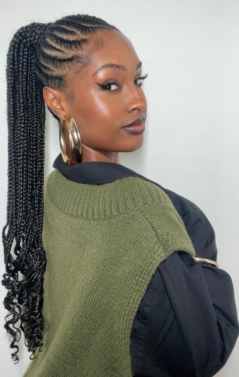 Ponytail Cornrows Braids For Black Women, Cornrows In Ponytail, Curly Cornrows Braids For Black Women, Rihanna Cornrows Hairstyles, Straight Up Hairstyles For Black Women, Ponytail Braids Black Women, Box Braids Cornrows Hairstyles, Braided Ponytail Cornrows, Cornrows On Natural Hair No Extensions