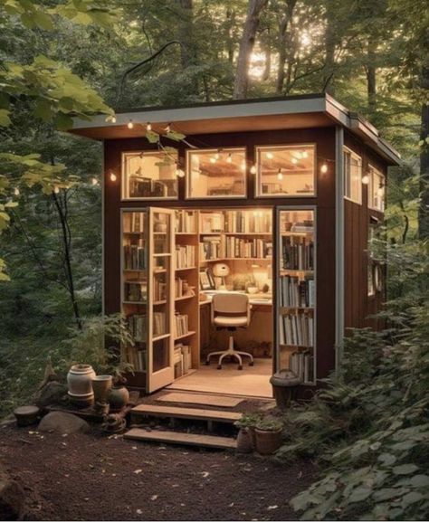 Cozy Home Library, Dream Library, Home Library Design, Home Libraries, Cabin In The Woods, Forest House, Home Library, Dream House Decor, House Inspo