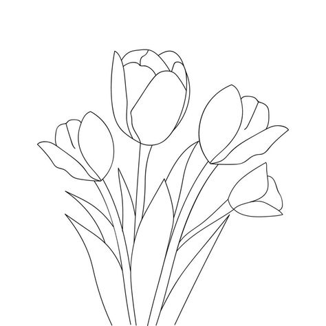 tulips flower contour drawing outline blossom petal illustration Flower Outline Drawing Aesthetic, Tulip Outline, Flower Outline Drawing, Outline Aesthetic, Flowers Outline, Tulips Canvas, Book Drawings, Tulip Drawing, Spring Drawing