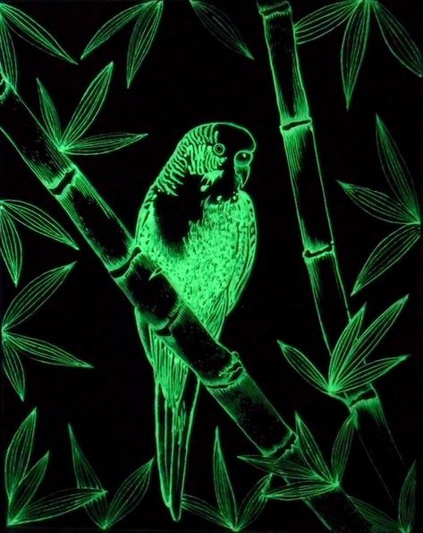 Acrylic Fluorescent Paint on Glass 11" X 14" 2012 Fluorescent Painting, Blacklight Art, Fluorescent Paint, Scratchboard Art, Scratch Art, Bamboo Forest, Painting Wallpaper, Small Paintings, Cool Wallpapers