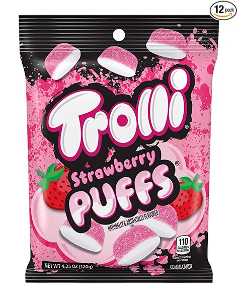 Amazon.com : Trolli Strawberry Puffs Gummy Candy, 4.25 Ounce Peg Bag (Pack of 12) : Gummy Candy : Grocery & Gourmet Food Strawberry Puffs, Gummy Candy, Pink And White, Packaging, Candy, Fruit, Pink, White