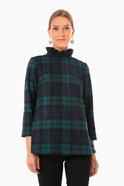 Blackwatch Plaid Faye Blouse | Tuckernuck Blackwatch Plaid, Ruffle Collar Blouse, Daphne Dress, Ruffled Tunic, Plaid Bow, Bow Blouse, Ruffle Collar, Collar Blouse, Trendy Tops