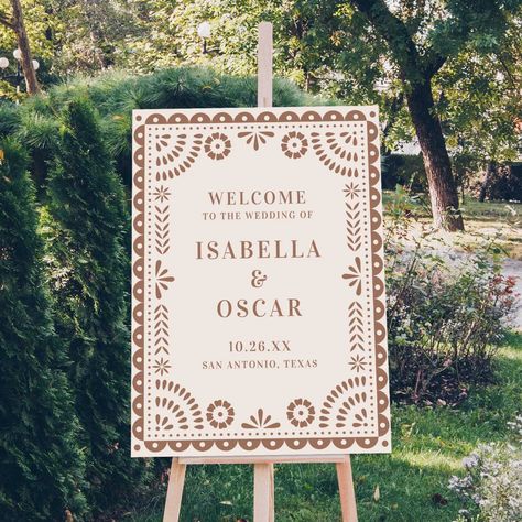 Gorgeous Neutral Papel Picado Wedding Welcome Sign | Zazzle Mexican Wedding Reception, Wedding Papel Picado, Latin Inspired Wedding, Spanish Themed Weddings, Traditional Mexican Wedding, Mexican Style Wedding, Papel Picado Wedding, Wedding Planning Spreadsheet, Bohemian Chic Wedding