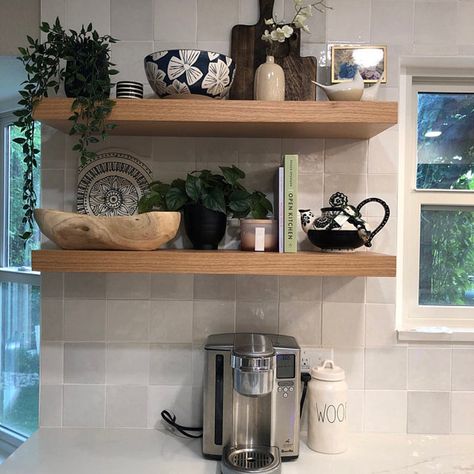 Open Shelving In The Kitchen Decor, Open Kitchen Shelving Ideas, Kitchen With Open Shelving, Floating Shelf Hardware, Floating Kitchen Shelves, How To Make Floating Shelves, Floating Kitchen, Kitchen Floating Shelves, Custom Floating Shelves