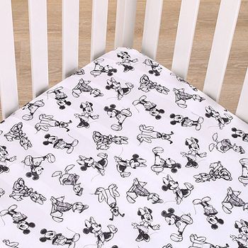 Disney Collection Mickey Mouse Crib Sheet, Color: Gray - JCPenney Mickey Mouse Themed Nursery, Mickey And Friends Nursery, Baby Boy Nursery Disney, Nursery Disney, Crib Fitted Sheet, Disney Nursery, Mini Crib Sheets, Toddler Mattress, Mini Crib