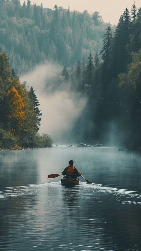 Serene Kayak Journey: A lone #kayaker paddles calmly through the misty waters surrounded by the #tranquil embrace of #nature. #solitude #waterways #calmscape #adventurephotography #outdoors #explorethewild #artificialintelligence ⬇️ Download and 📝 Prompt 👉 https://stockcake.com/i/serene-kayak-journey_217363_40268 Kayak Aesthetic, Kayaking Photography, Kayaking Aesthetic, Kayaking Quotes, Canoe Camping, Green Scenery, Vision Board Photos, Nature View, Adventure Photography