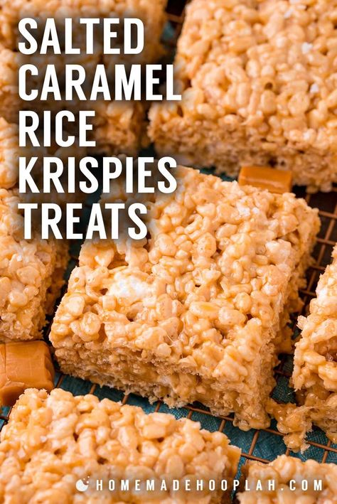 Salted Caramel Rice Krispies, Salted Caramel Rice Krispie Treats, Caramel Rice Krispies, Caramel Rice Krispie Treats, Rice Crispy Bars, Caramel Treats, Krispie Treats Recipe, Rice Krispies Treats, Krispies Treats