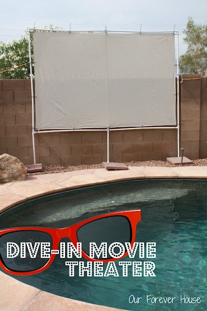 DIY screen for projector Backyard Movie Theater, Backyard Movie Screen, Pool Party Diy, Dive In Movie, Backyard Movie Theaters, Backyard Pool Parties, Outdoor Movie Theater, Cool Pool Floats, Backyard Movie Nights