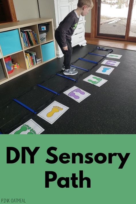 DIY Sensory Path and Motor Path | Pink Oatmeal Diy Sensory Path, Sensory Integration Activities, Pediatric Physical Therapy Activities, Sensory Pathways, Sensory Path, Diy Sensory, Sensory Motor, Pediatric Physical Therapy, Motor Planning