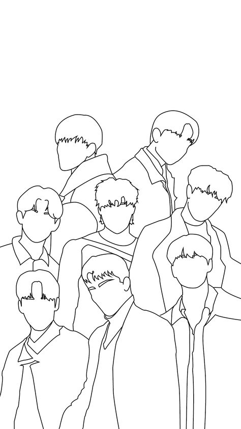 Ateez Line Art Drawing, Ateez Coloring Pages, Ateez Outline Drawing, Ateez Silhouette, Ateez Embroidery, Ateez Line Art, Ateez Inspired Tattoo, Ateez Treasure Epilogue, Ateez Tattoo