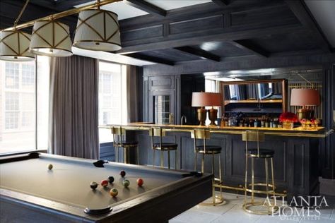 In Home Bar, Billiards Room Decor, Melanie Turner, Melanie Turner Interiors, Bar Lounge Room, Bar Game Room, Snooker Room, Atlanta Homes And Lifestyles, Pool Table Room